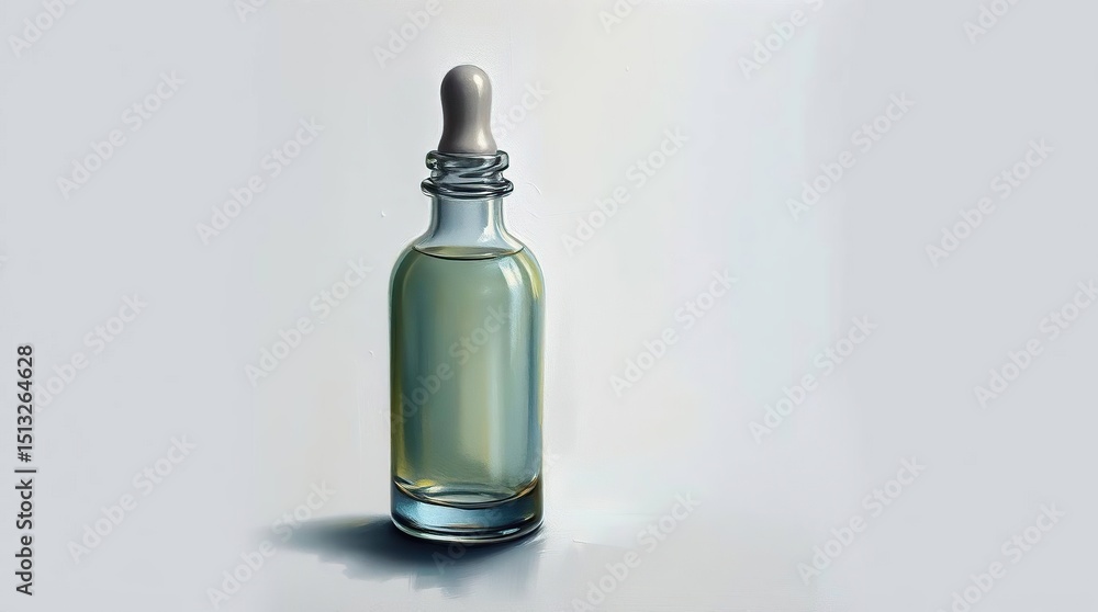 Naklejka premium Ethereal Serum Glass Bottle with Pipette and Mystical Aura in Detailed Oil Painting