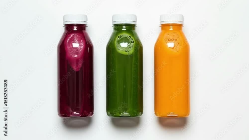 Refreshing colorful pressed juices bottles Refreshing colorful pressed juices bottles