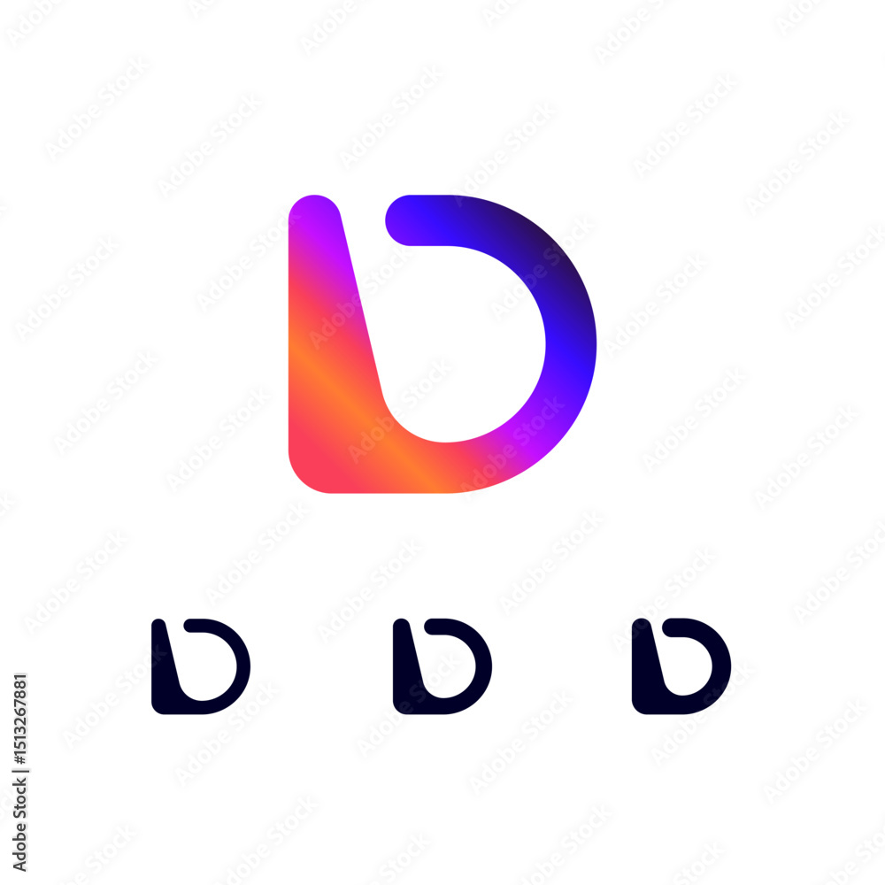 Technical logo Letter D, digital cyber space alphabet font, set of three different thicknesses of the (regular, bold, thick) made futuristic style Technical logo Letter D, digital cyber space alphabet font, set of three different thicknesses of the (regular, bold, thick) made futuristic style