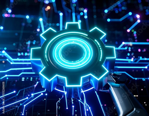 Futuristic gear on circuit board