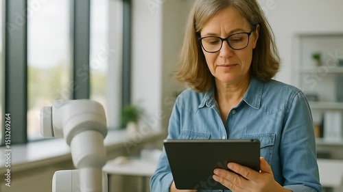 Senior Woman Operating a Collaborative Robot