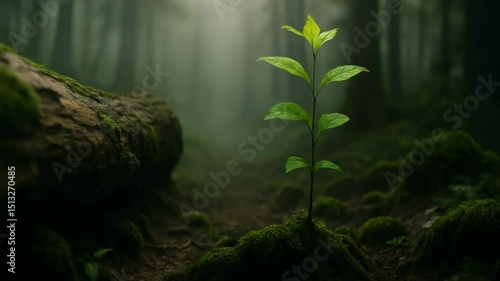 Nature's Strength: Focus on a Tree Sapling in a Forest Ecosystem