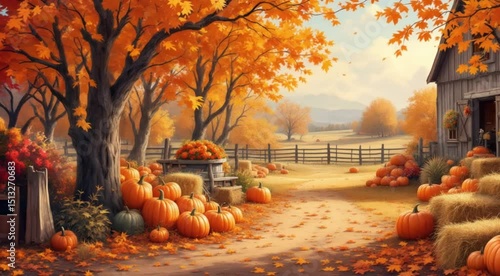 Autumn harvest barn pumpkins fall scenery