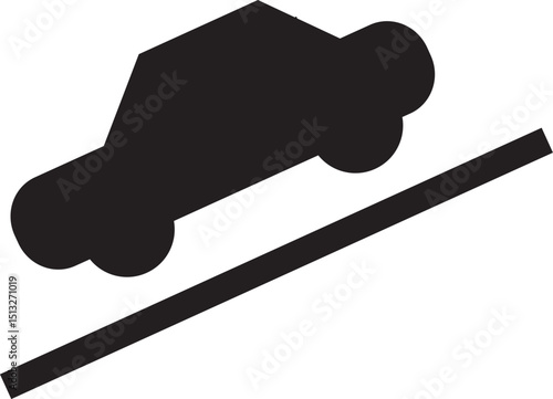 road sign silhouette of car on steep incline with diagonal line indicating hill or slope