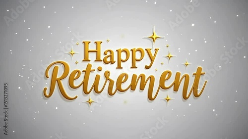 Golden Happy Retirement Text Animation A celebratory animation featuring elegant gold lettering wishing a happy retirement perfect for cards or presentations.