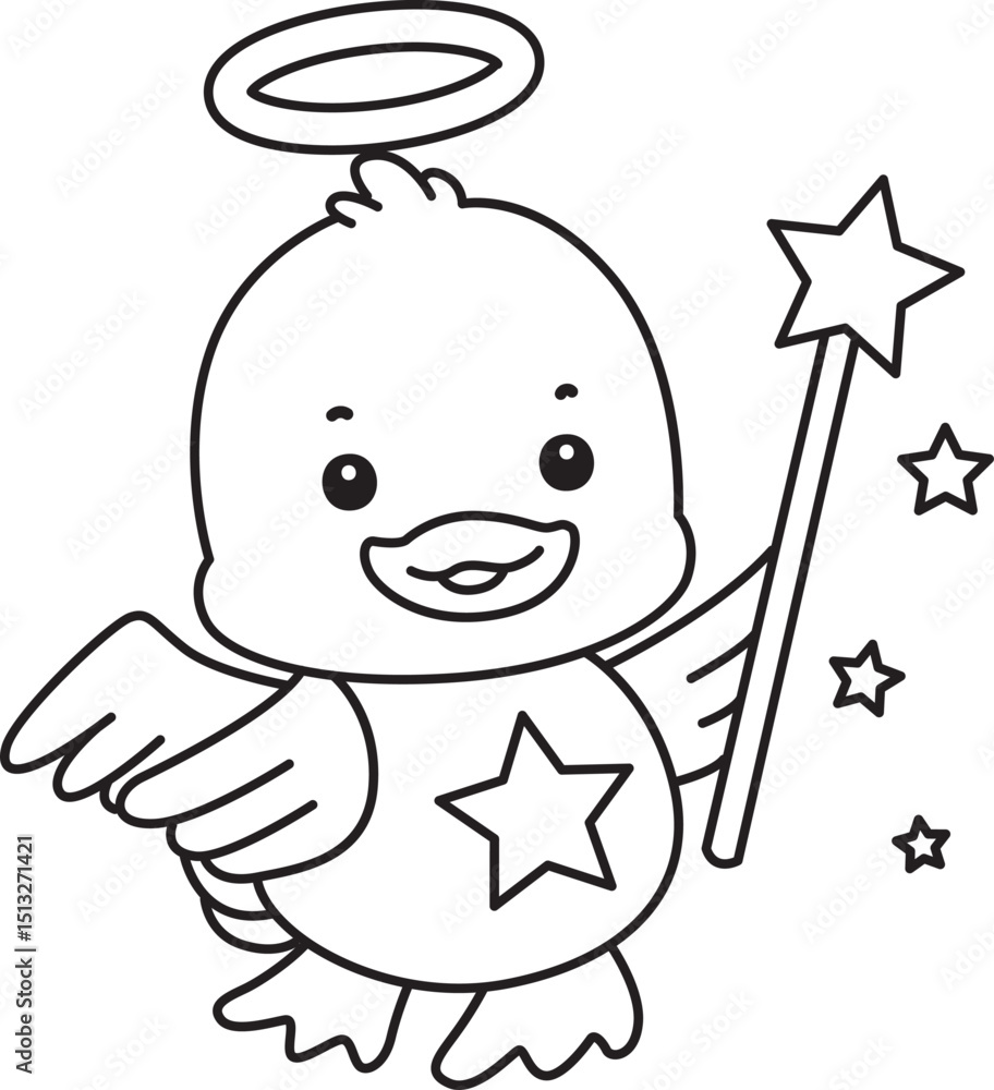 Fototapeta premium Lineart of Cute Duck icon. Outline of Funny baby Duck animal series stock illustration. life of fluffy Duck designs.