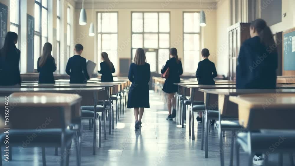Students Walking in a Classroom Students Walking in a Classroom