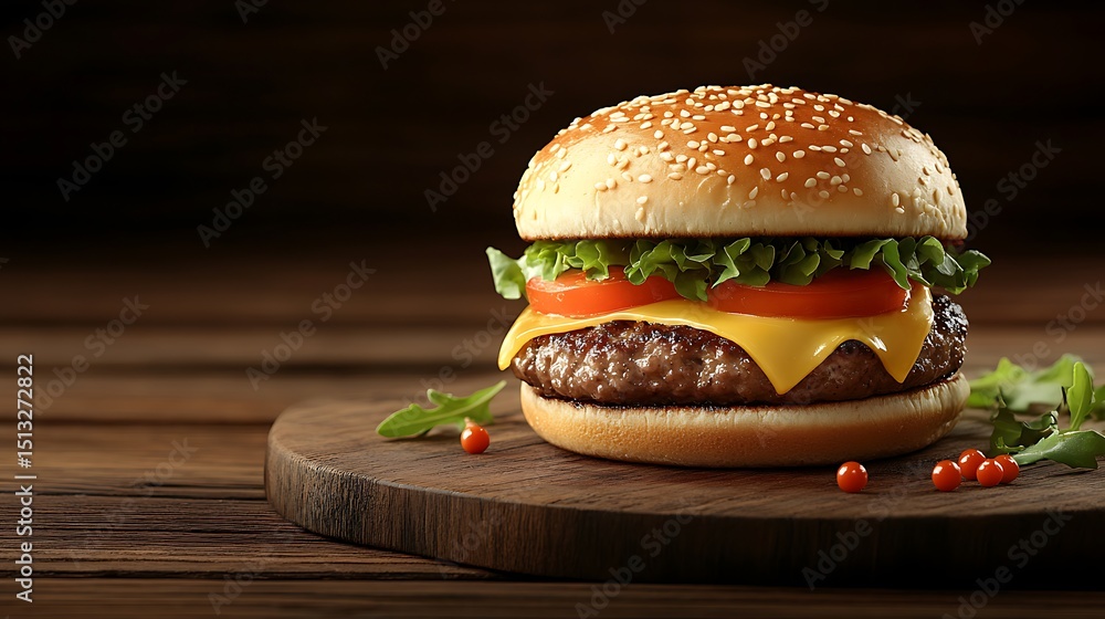 custom made wallpaper toronto digitalDelightful sesame seed burger on a wood surface, a savory indulgence