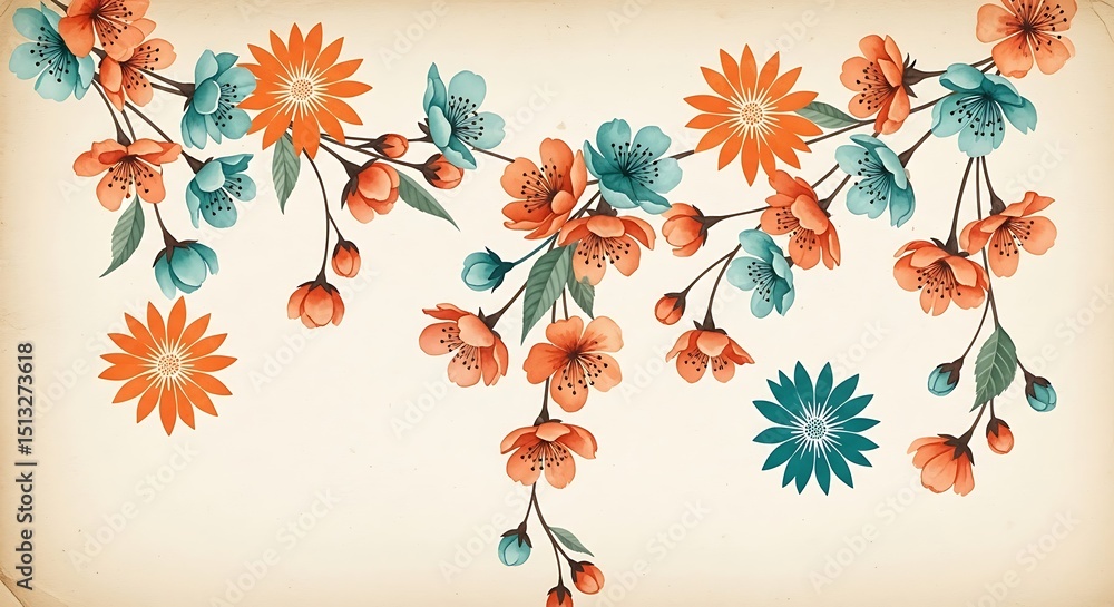 Obraz premium Floral watercolor flowers pattern blossom spring botanical garden nature art design decorative elegant bloom
