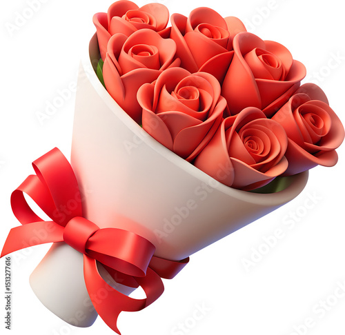 3d rose bouquets of flowers isolated on white background. Cartoon plastic style icon