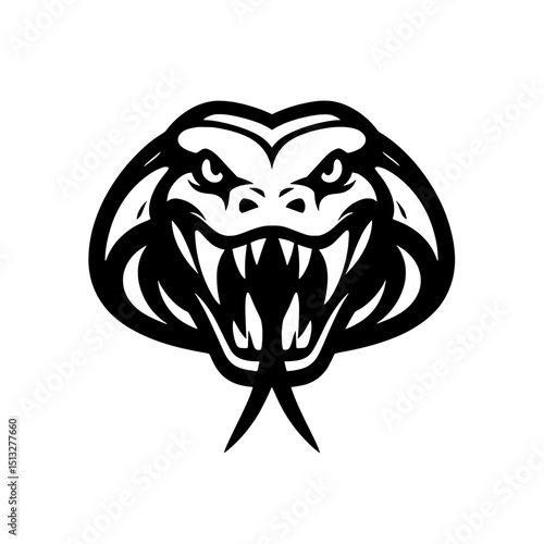 Aggressive Snake Head Vector Icon in Black and White