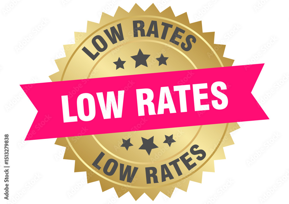 Obraz premium low rates. low rates round pink and gold label isolated on transparent background