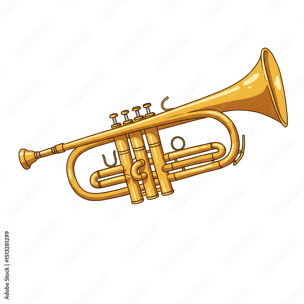 Fototapeta premium Gold trumpet isolated on transparent background, musical instrument