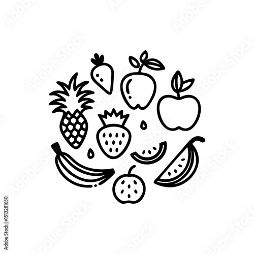 Circular Arrangement of Fruit Outline Icons