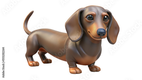 Cute cartoon dachshund dog standing on a black background smiling with joyful expression