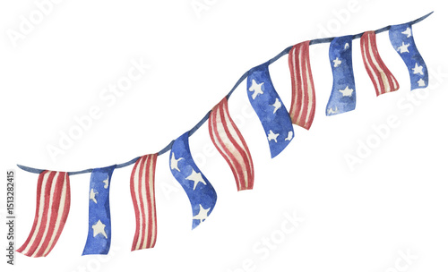 Patriotic bunting american flag with watercolor