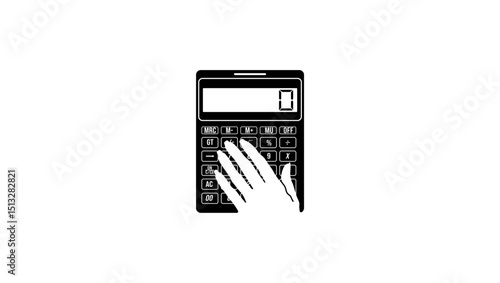 hand on calculator, black isolated silhouette