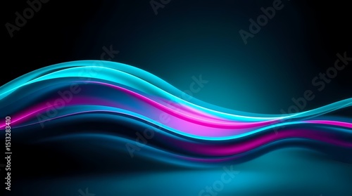 Abstract design with vibrant turquoise and magenta flowing waves on a dark background