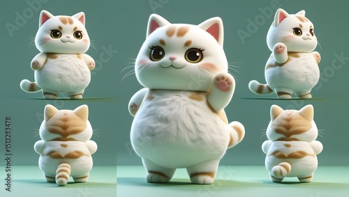 Cute 3D Cartoon Cat Character on Mint Background