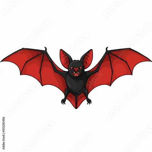 Halloween bat with red wings flying. Halloween bat illustration perfect for spooky decorations. This Halloween bat image is ideal for creating themed party invitations or Halloween cards.