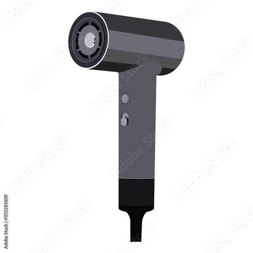 Modern black hair dryer with buttons and cord isolated on white background vector