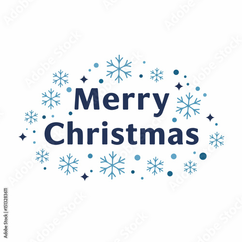 Merry Christmas greeting card design with snowflakes and dots. Festive Christmas design features elegant typography and blue snowflakes. Perfect Christmas design for cards, invitations, and social med