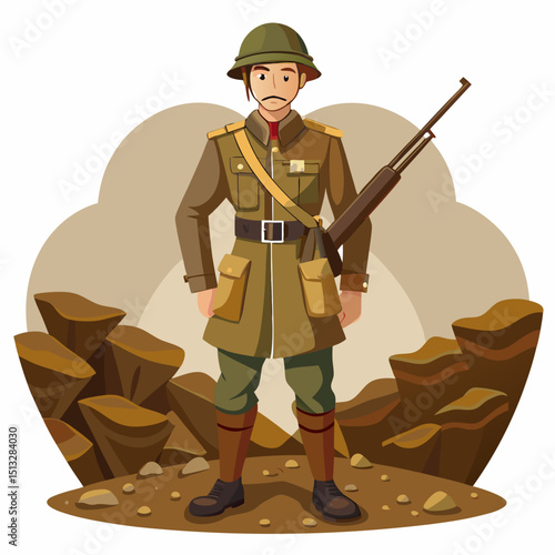 World War I Vector Illustrations – Soldiers, Weapons, Trenches and Historic Elements