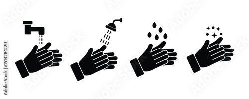 hand washing icon set. Wash hands icon in Flat Design. Wash your hands icons with shop bubble vector illustration.