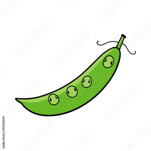 Light Green Pea Pod with Three Smiling Peas Flat vector illustration isolated on white background