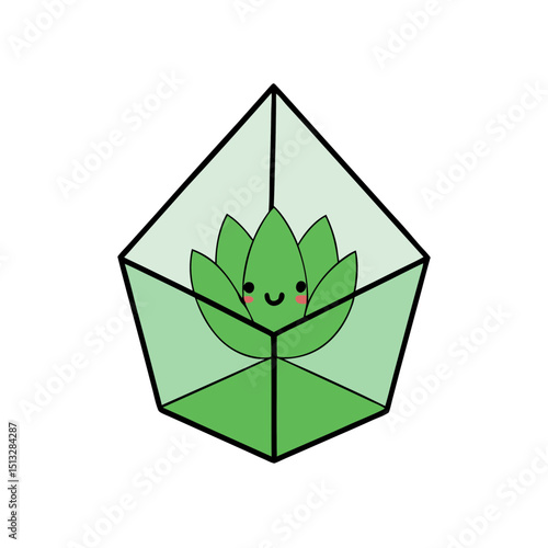Light Green Succulent Plant in Geometric Terrarium Flat vector illustration isolated on white background