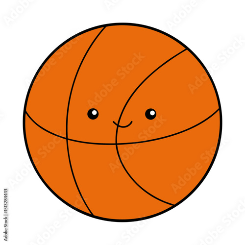 Orange Basketball with Cute Face and Bounce Line Flat vector illustration isolated on white background