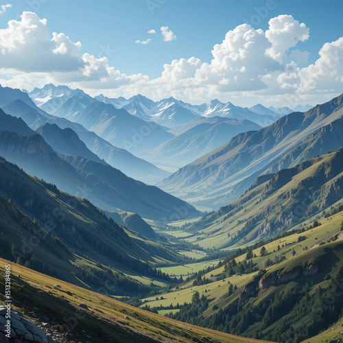 Stylized valley scene in Andorra with layered elevations.