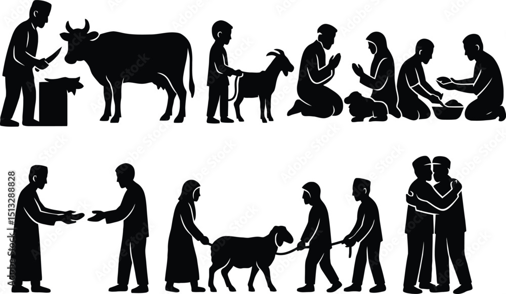 Fototapeta premium Eid Al-Adha Animal Sacrifice Scene Black Silhouette 