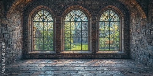 Wide angle photography of stunning stained glass in an abandoned castle