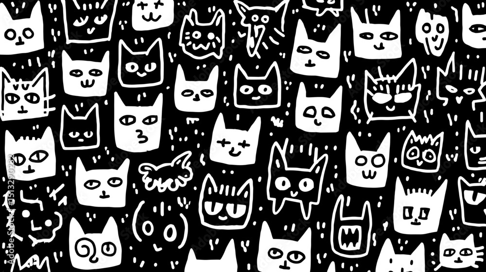 モノクロの沢山の動物キャラクターのベクターイラスト モノクロの沢山の動物キャラクターのベクターイラスト