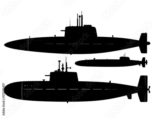 Silhouettes of three submarines