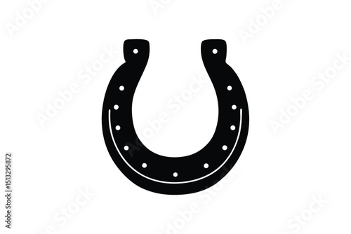 Silhouette art illustration of a vintage farrier style old iron horseshoe.eps