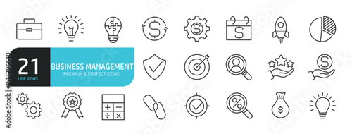 Set of line icons related to business management, corporation. Editable stroke. Outline icons collection. Vector illustration stock illustration