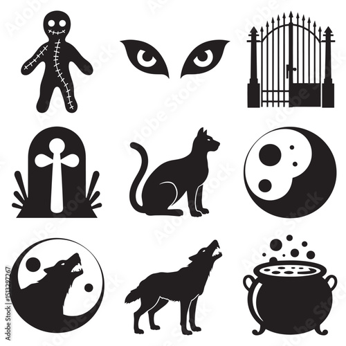 Halloween icons set spooky symbols black silhouettes