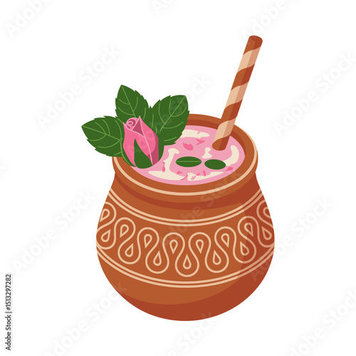 Rose Lassi Served in Traditional Earthen Clay Cup