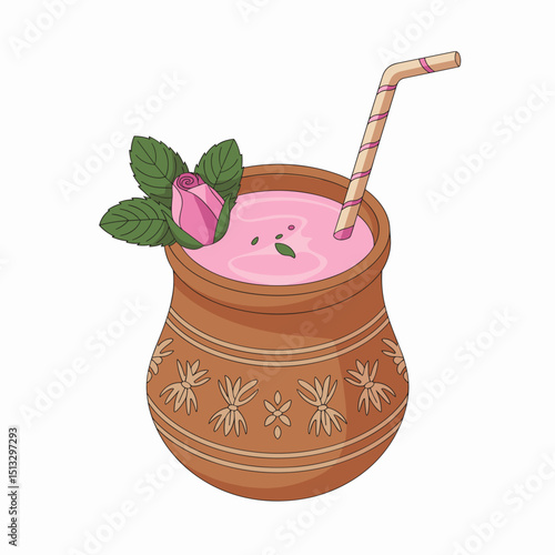 Rose Lassi Served in Traditional Earthen Clay Cup