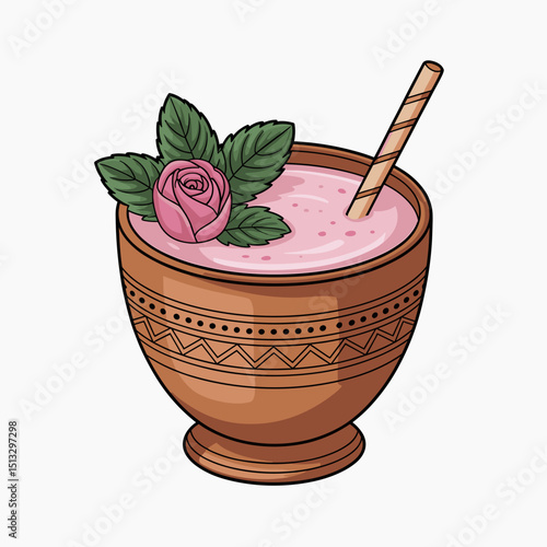 Rose Lassi Served in Traditional Earthen Clay Cup