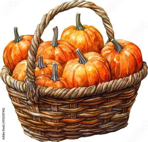 Wallpaper Mural pumpkin in wicker basket watercolor art illustration drawing  Torontodigital.ca