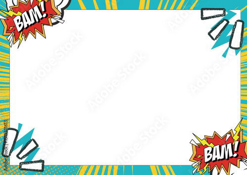 Comic Frame: a striking comic-book-style border adorned with dynamic "BAM!" exclamations. Its bright color scheme provides an engaging backdrop for dynamic and creative messages.