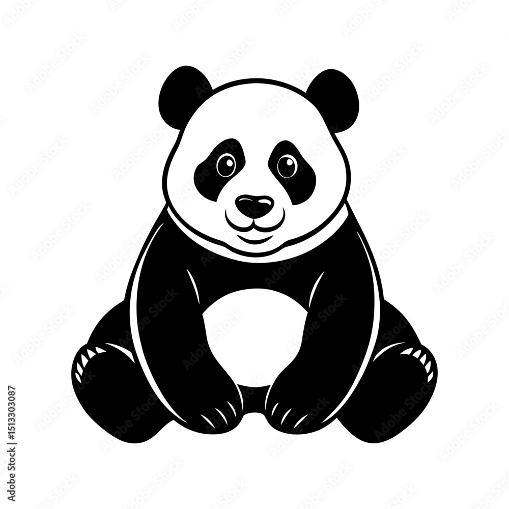 Naklejka premium cuddly panda silhouette sitting vector art