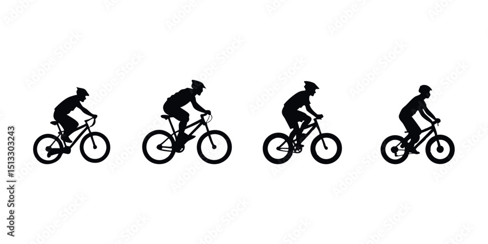 Fototapeta premium Black vector silhouette of a cyclist riding a mountain bike