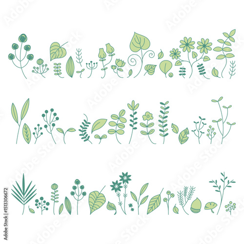 手描きの草花のイラストセット