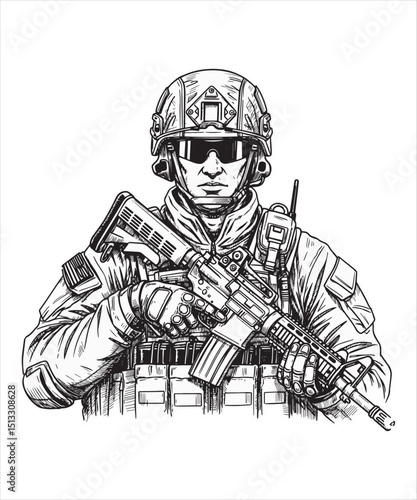 Determined Soldier in Tactical Gear, Ready for Action