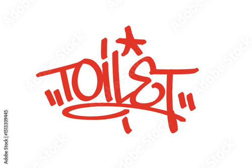 Graffiti tag “Toilet” in bold red lettering on transparent background. Urban street art style, perfect for daily essentials, bathroom design, and creative street culture projects.