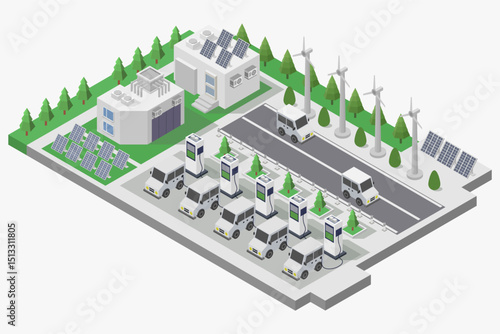 Electric Cars at EV Charging Station Isometric